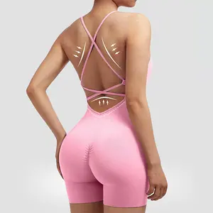 Vest-style yoga jumpsuit with shorts, sexy butt-covering one-piece new sports jumpsuit
