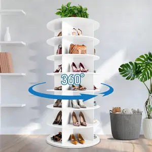 7-Tier Spinning Shoe Rack, 360° Rotating Shoe Organizer Tower, Vertical Carousel Storage For Shoes And Handbags