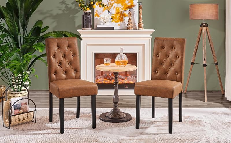 Yaheetech Faux Leather Dining Chairs, Button Tufted Dining Room Chairs with Rubber Wood Legs, Mid-Century Accent Dinner Chair for Living Room/Kitchen