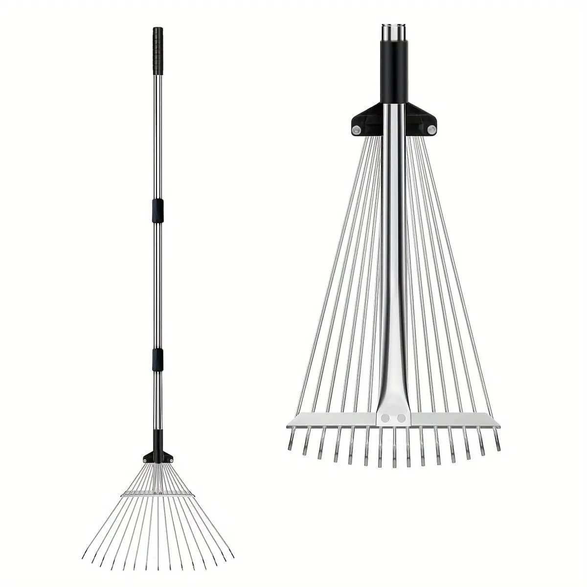 Foldable Garden Rake, 15-teeth/9-teeth Garden Rake with Long Handle, Portable Cleaning Tool for Garden Yard, Foldable Lawn Rake, Durable Gardening Tool, Landscape Rake