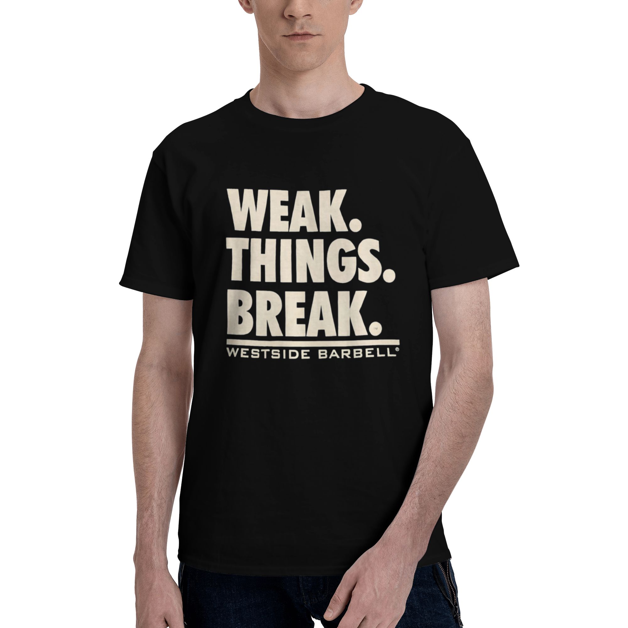 WSBB Mens Weak.Things.Break T-shirt - Navy Blue  Powerlifting Motivation Graphic Sleeveless Shirt