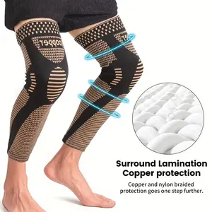 HOXEZU 2pcs Copper Long Knitted Compression Knee Braces - Full Leg Compression Sleeves for Men & Women - Support for Exercise, Daily Life, Work, Fitness Running, Basketball, Volleyball - Made with Textile Materials
