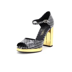 Pre-owned Chanel Women's Ankle Strap Platform Sandals Printed Leather by Rebag