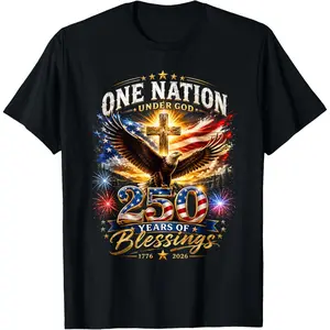 100% Cotton One Nation Under God 250 Years 250th Anniversary USA Men T-Shirt