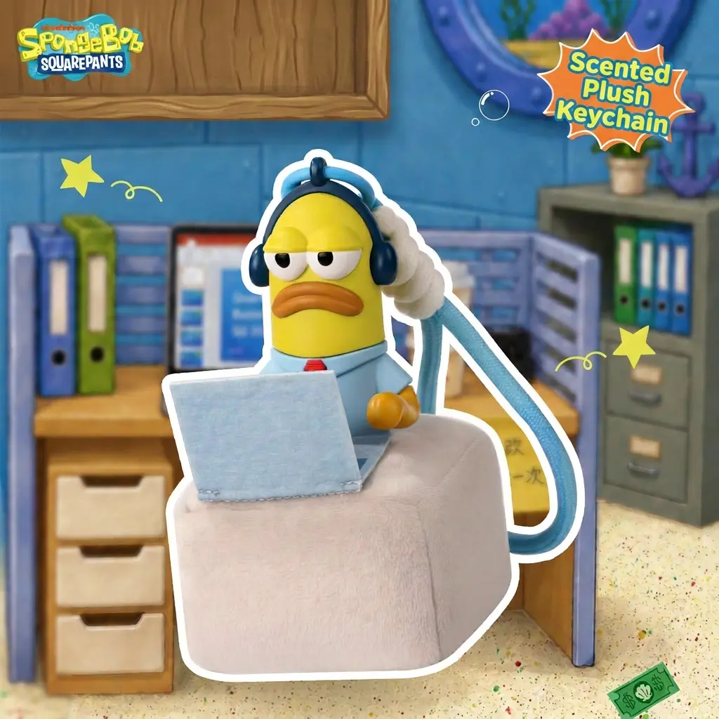 MINISO SpongeBob SquarePants Bikini Bottom Money Squad Scented Plush Blind Box Keychain, Collectible Plush Charm, Official SpongeBob Blind Box Series