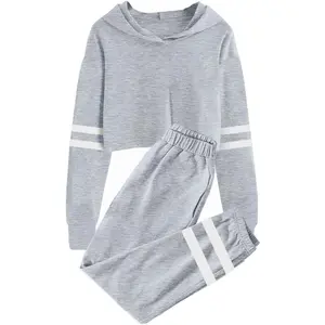 Kids 2 Piece Outfits Girls Crop Tops Hoodies Long Sleeve Fashion Sweatshirts and Sweatpants