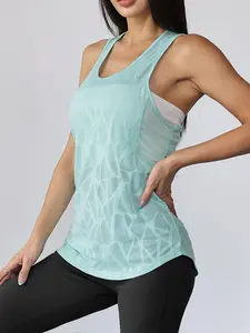 Women's Random Geometric Jacquard Sports Tank Top, Casual Breathable Quick Drying Sleeveless Top for Yoga Gym Workout, Ladies Sportswear for All Seasons, Gym Apparel