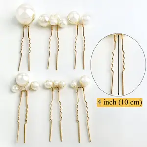 12PCS Elegant Women'S White Imitation Pearl Silvery U-Shaped Hair Fork Set - Round Beaded Bridal Hairpin for Weddings,Daily Events,Sophisticated Hairstyles,Wedding Hair Accessories