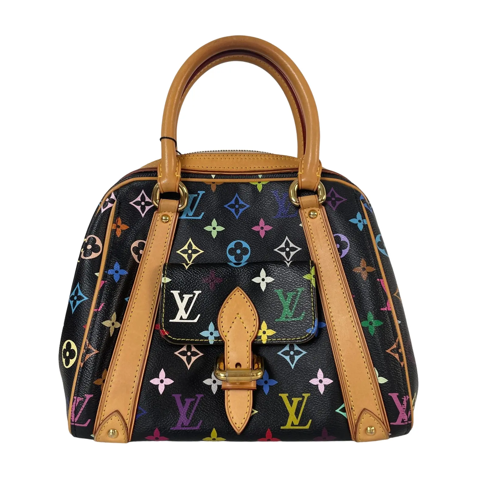 Pre-owned Louis Vuitton Leather Tote bags Black Multicolore Monogram Speedy Handbag +charm++