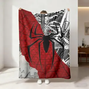 1 piece of red and black spider pattern black and white urban architectural printed flannel blanket is skin-friendly, soft and machine-washable suitable for office camping, flannel fabric sofa blanket, bed blanket, etc. Figure Print Blanket
