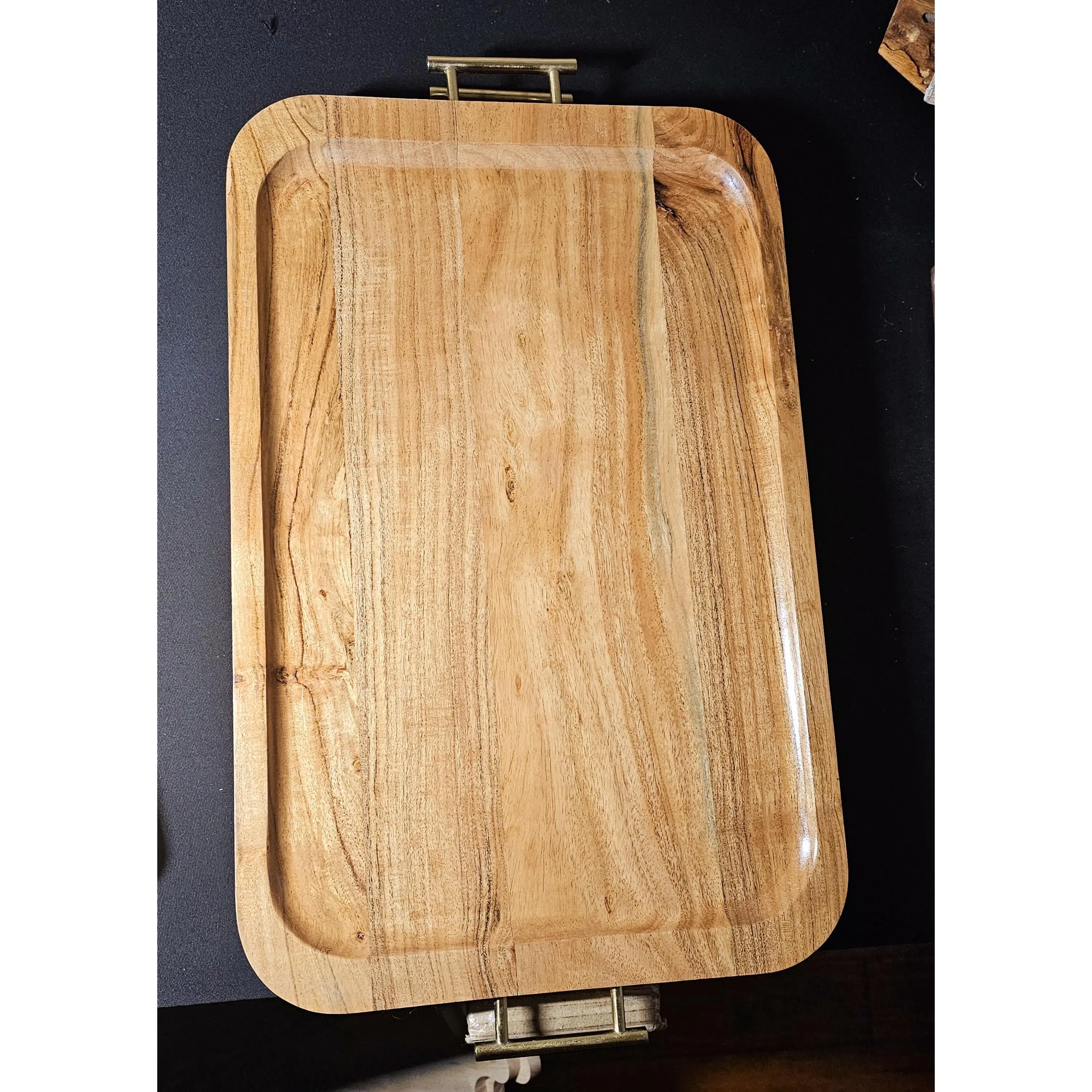 Personalized Acacia Wood Serving Tray with Gold Handles, Rectangular Customized Breakfast Tray, Elegant Tea & Snack Tray Gift