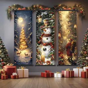 3-Piece Christmas Wall Art Set, Snowy Santa Claus & Tree Designs, High-Quality Waterproof Prints, Perfect Holiday Decor Gift Box Included, Home Ornaments