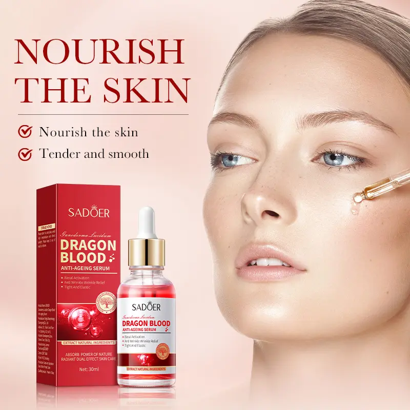 SADOER Dragon Blood Anti-Aging Facial Serum, Ganoderma Brightening Repair Serum with Ceramide NP, Hydrating Tightening Anti-Wrinkle Face Serum for Dull Uneven Skin Tone, 30ml