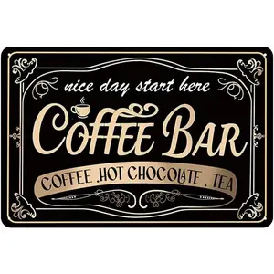 Coffee Bar Signs for Station - Coffee Hot Chocolate Tea Sign, Vintage Metal Sign for Cafe Bar, Kitchen Wall Decor Art Accessories, 8 x 12 inch Decorative Plaque