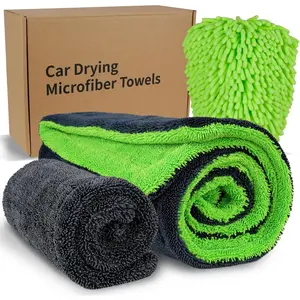 3 Pack  Microfiber Towels with  Wash Mitt, 1200 GSM 35"x24"& 16"x16" Microfiber  Drying Towels Ultra-Absorbent, Streak Free,  Double Twisted-Loop Cleaning Cloth