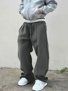 Men's Solid Color Drawstring Waist Sweatpants, Loose Casual Comfy Jogger Pants for Daily Wear, Woven Bottoms for Summer