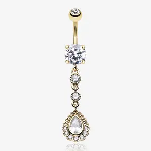 Golden Angelic Gem Cascading Belly Button Ring