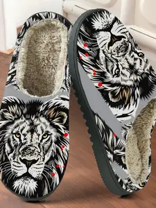 Men's & Lion King Cotton Slippers, Casual Textile Shoes, Warm Fall Winter Home Footwear, Anti-Slip Thick Sole Design