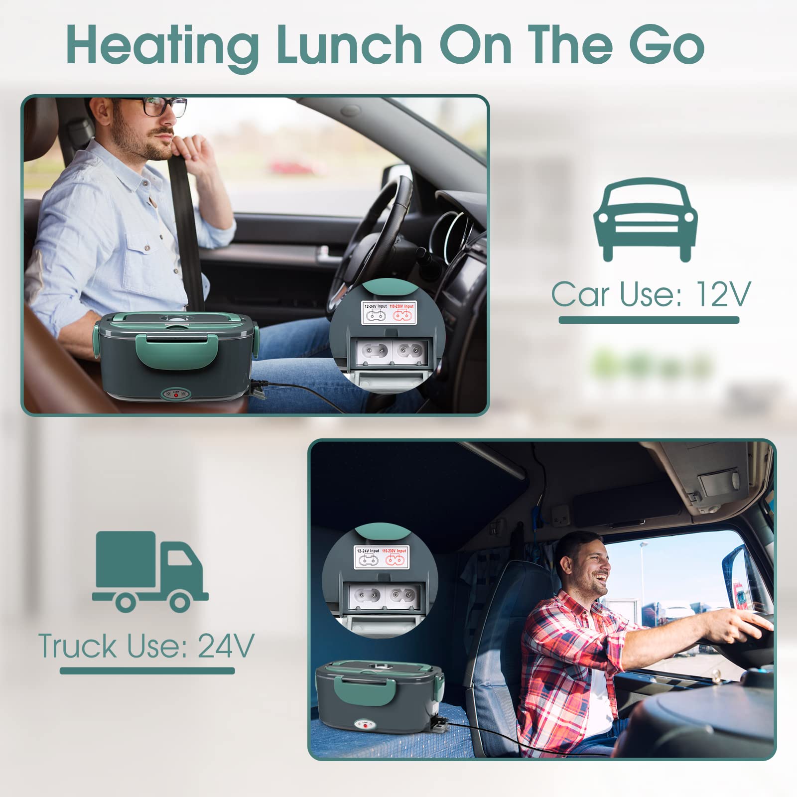2 in 1 Electric Lunch Box for Adults, 60W Heated Lunch Box Portable Food Warmer Lunch Box for Work/Men/Car/Truck with 1.5L 304 Stainless Steel Container Fork & Spoon, 110V/12V/24V 2 in 1 Electric Lunch Box for Adults, 60W Heated Lunch Box Portable Food Warmer Lunch Box for Work/Men/Car/Truck with 1.5L 304 Stainless Steel Container Fork & Spoon, 110V/12V/24V