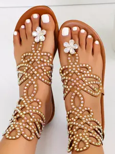 Fashionable Comfortable Rhinestone Cutout Toeless Sandals, Long-Wear Non-Tiring Women's Shoes, Versatile Summer Footwear