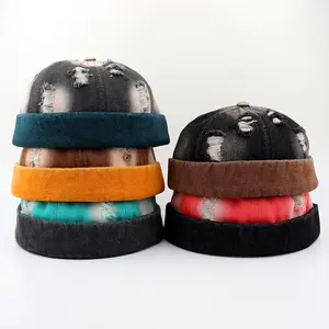 New Spring and Summer Tie-dye Color-blocking Hole Landlord Hat Unisex Cotton Short-brimmed Melon Skin Caps for Men and Women Adjustable 56-60cm Breathable Cycling Cap