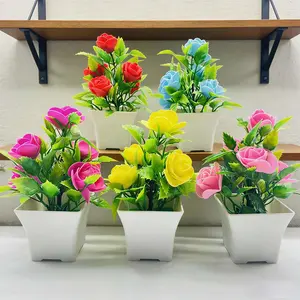 5pcs Artificial Potted Rose Flowers Artificial Plant Bonsai Multi-Color Faux Potted Plants Mini Cute Home Decor Desktop Decoration