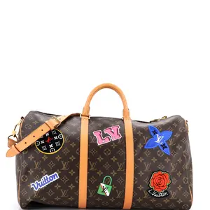 Pre-owned Louis Vuitton Canvas Coated Travel Bags Keepall Bandouliere Bag Limited Edition World Tour Monogram Canvas 50 by Rebag