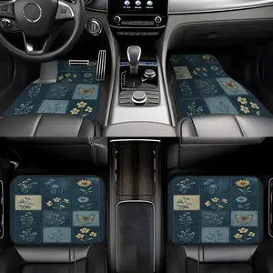 4-piece vintage patchwork-style car mats, universal non-slip carpets, easy to clean, pet-friendly car accessories, made of polyester fiber, suitable for front and rear use in vehicles.