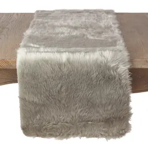 Saro Lifestyle  15 x 54 in. Faux Fur Design Oblong Table Runner, Grey