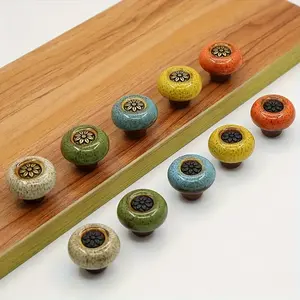 5 Pieces Colorful Ceramic Cabinet Knobs: Leopard Glass Round Single Hole Pulls with Mounting Hardware - Decorative Drawer Handles - Home Kitchen Supplies, Easy to Install and Use