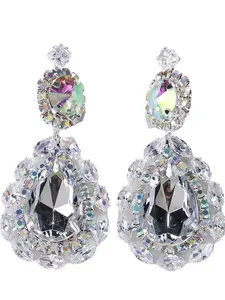 Sweet Cool Style Exaggerated Full Rhinestone Water Drop Earrings, Statement Earrings, Shiny Color Ab Crystal Ear Rings, Trendy Girl Accessory