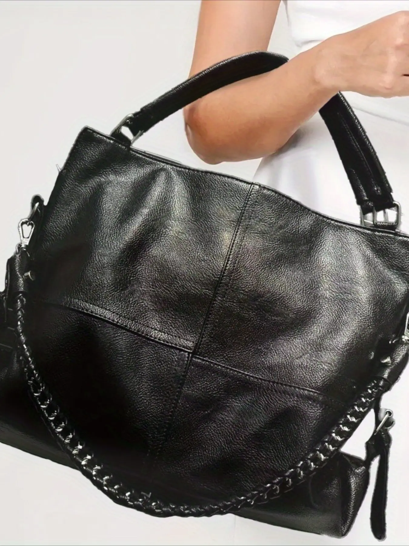 Ladies' simple and fashionable tote bag with versatile chain and bucket shoulder bag - large capacity PU Leather Crossbody bag, suitable for daily use and commuting vacations