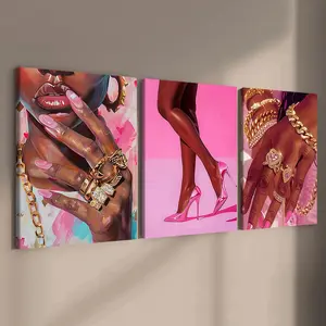 3-Piece Wood Framed Canvas Art Set, Fashion Modern Wall Decor, High-Definition Waterproof Posters for Living Room & Hallway