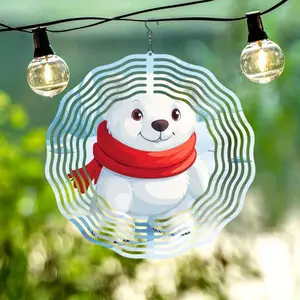 Classic Glacier Polar Bear Hanging Wind Chime 3D Kinetic Outdoor Decor for Garden Perfect Gift for Women Mom Grandma Wife Durable Bright Colors