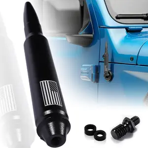 Aluminum Black 50 Cal Bullet Antenna Universal Mast for Jeep Wrangler JK JL Gladiator (2007-2023) Short Replacement Stabilized Signal American Flag Design