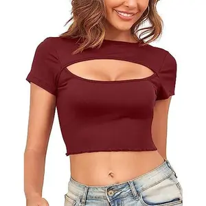 Womens Top Womens Tank Top Womens Crop Top Womens Shirt For Women Womens Top Womens Tank Top Womens Crop Top Womens Shirt For Women Womens Womens Cutout Tops Short Sleeve Sexy Low Cut T-Shirts