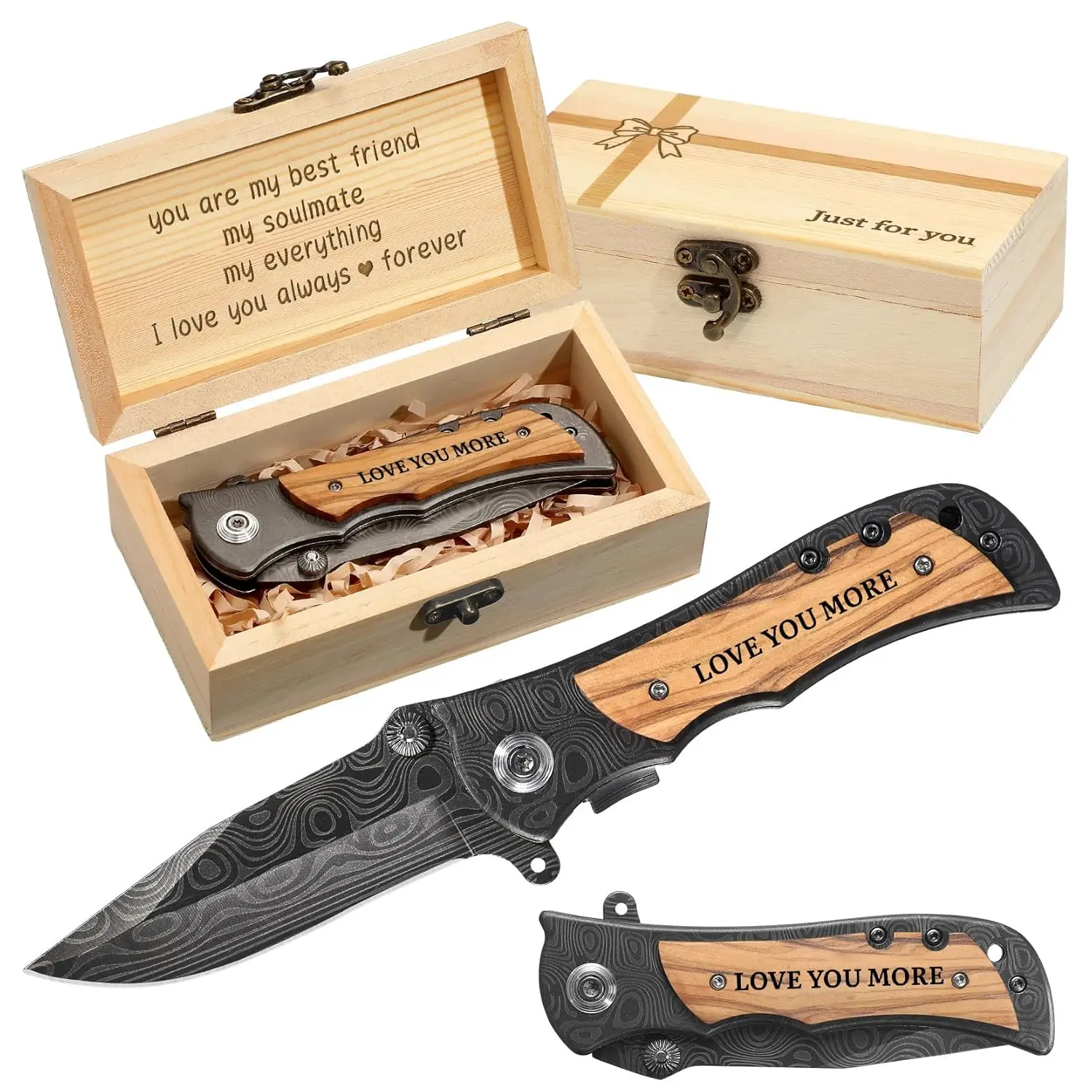 Love You More Anniversary Keepsake Gifts for Him Engraved Pocket Knife with a Gift Box Happy Tin Anniversary Customized Wedding Birthday Father's Day Gifts for Men Husband
