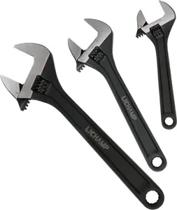 3- CR-V Adjustable Wrenchs Set, Industrial Grade Drop Forged Chrome Vanadium Steel Black Oxide Finish Wide Jaw, 6, 8, 10 Inch