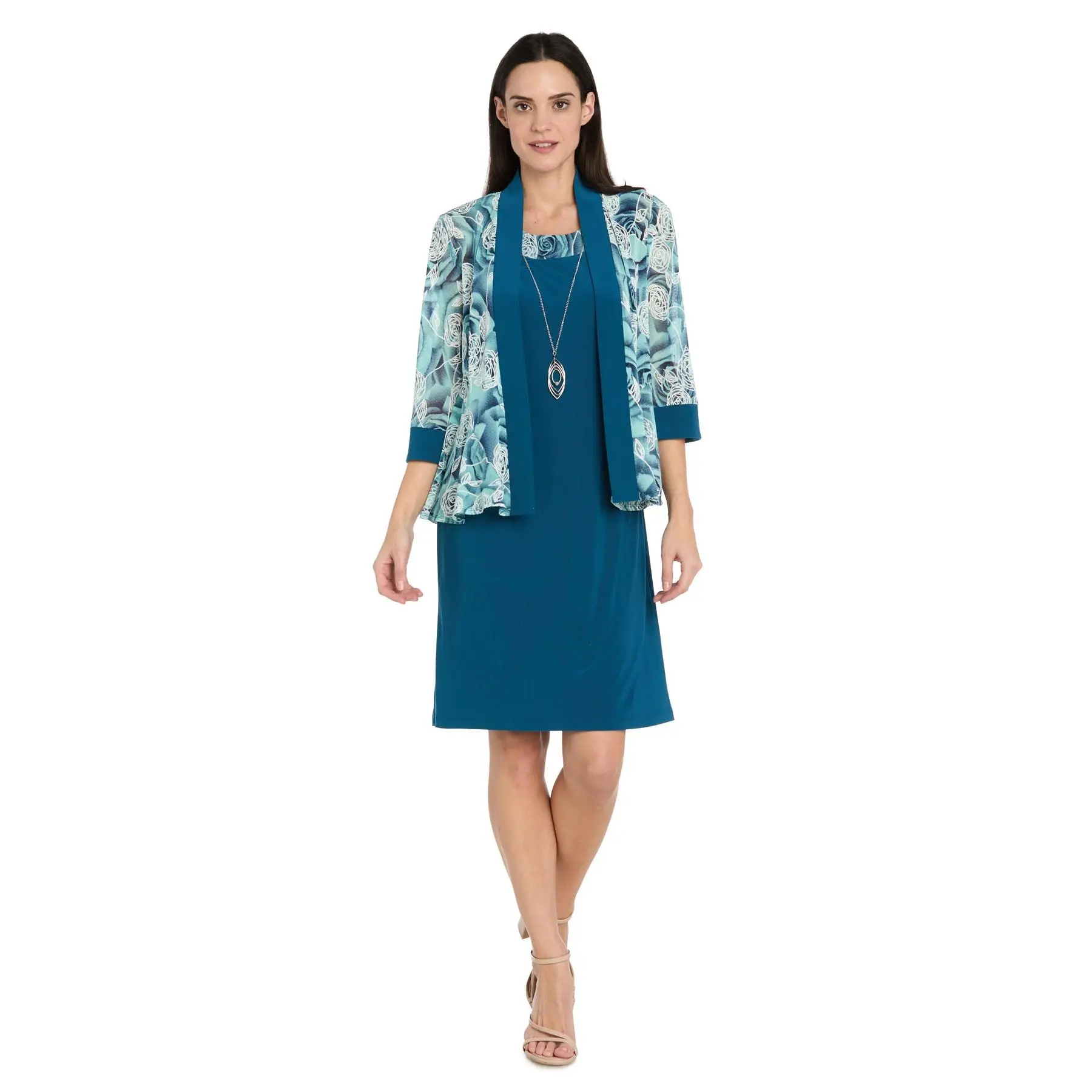 Teal Rose Jacket Dress - Petite