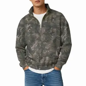 Unisex Maple Leaf Camo Sweater – Quarter Zip Long Sleeve Soft Casual Outdoor Pullover