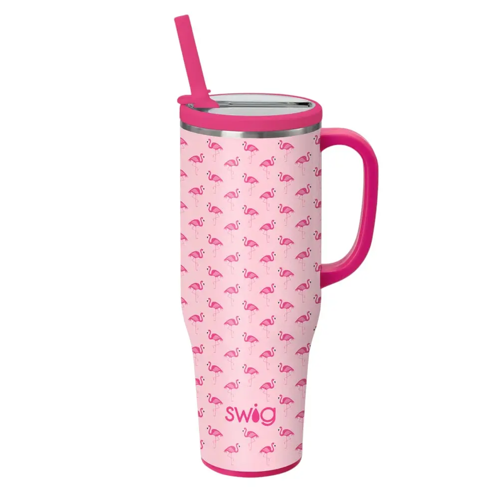 Swig Life Flamingos Mega Mug 40oz | Glitter Pink Insulated Travel Mug with Leakproof Flip + Sip Lid