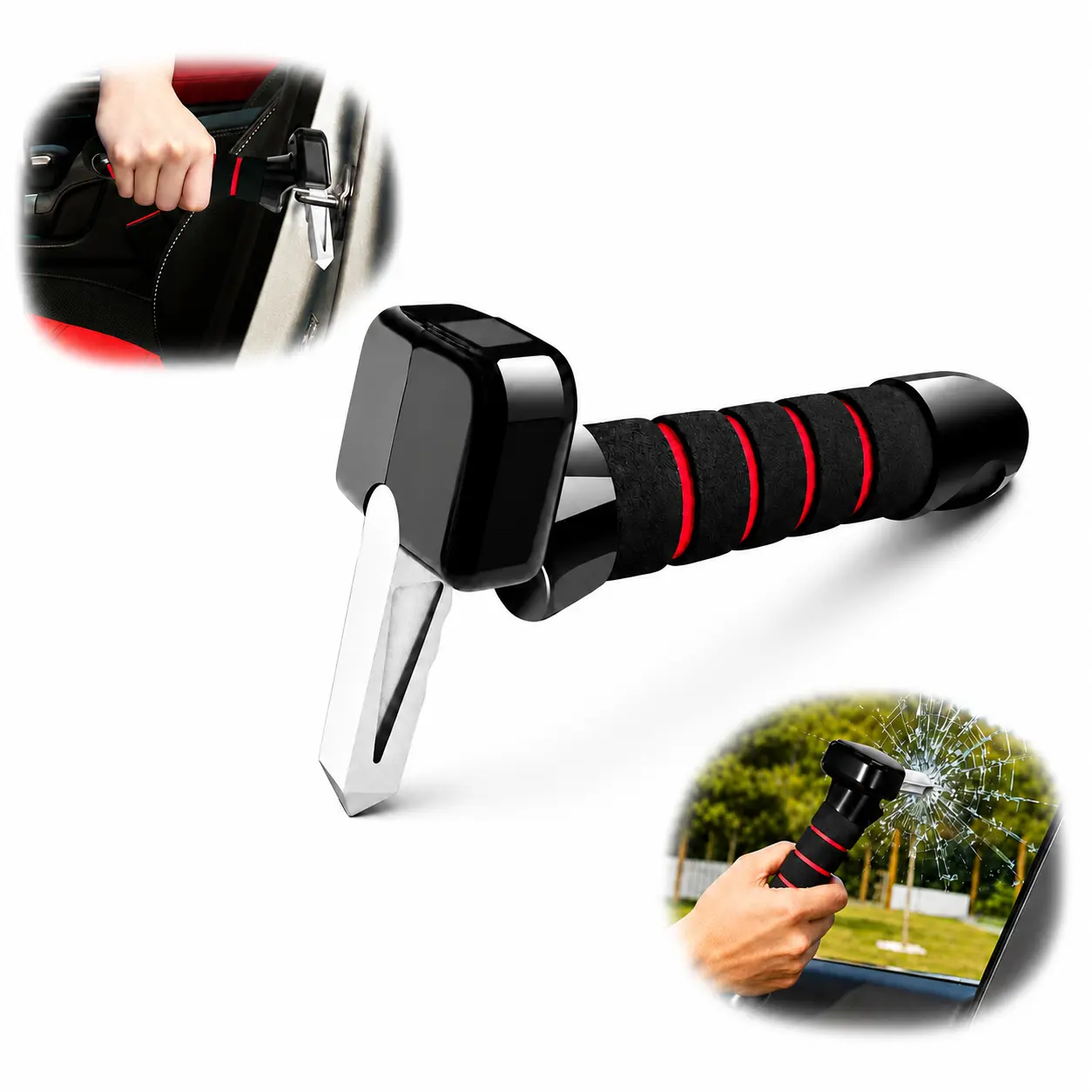 3-in-1 Ergonomic Firm Non-Slip Grip Car Door Assist Handle, Clip-On Car Interior Accessory for Seniors, Emergency Escape Tool & Rear Seat Boarding Aid