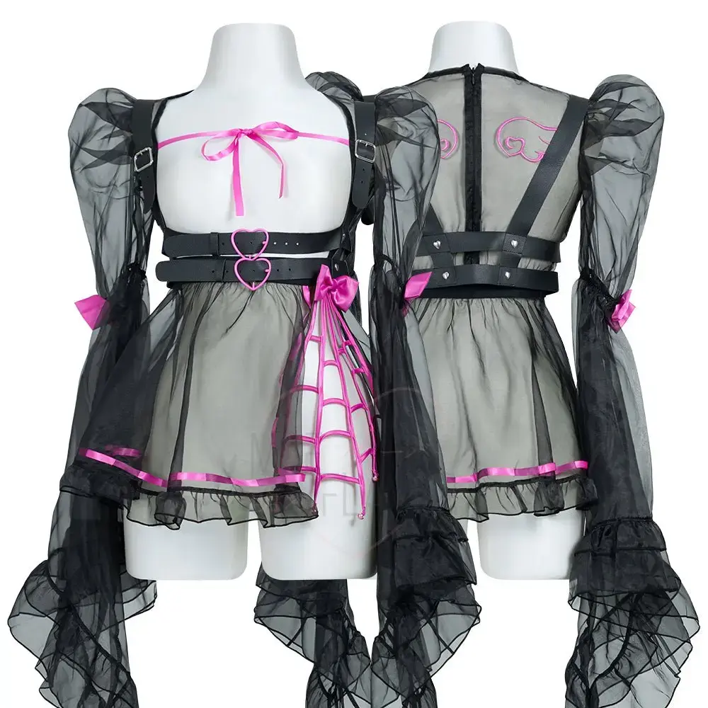 Gothic Angel Ruffled Lace Sheer Dress - Ethereal Elegance with Dark Romance, Perfect for Special Occasions, Festivals, or Alternative Fashion Enthusiasts!