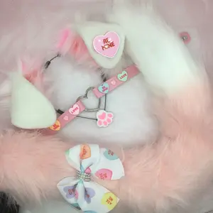 Pink white Valentine ear necklace Halloween costume kawaii goth