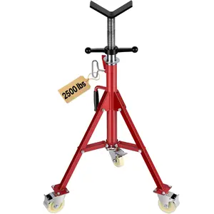 VEVOR V-Head Pipe Jack Stand, 2500 lbs Capacity, Adjustable Height 28-52 in, Foldable Legs, Cast Wheels, Lock Washers, Rustproof Portable Support for 1/8 to 12 in Pipes