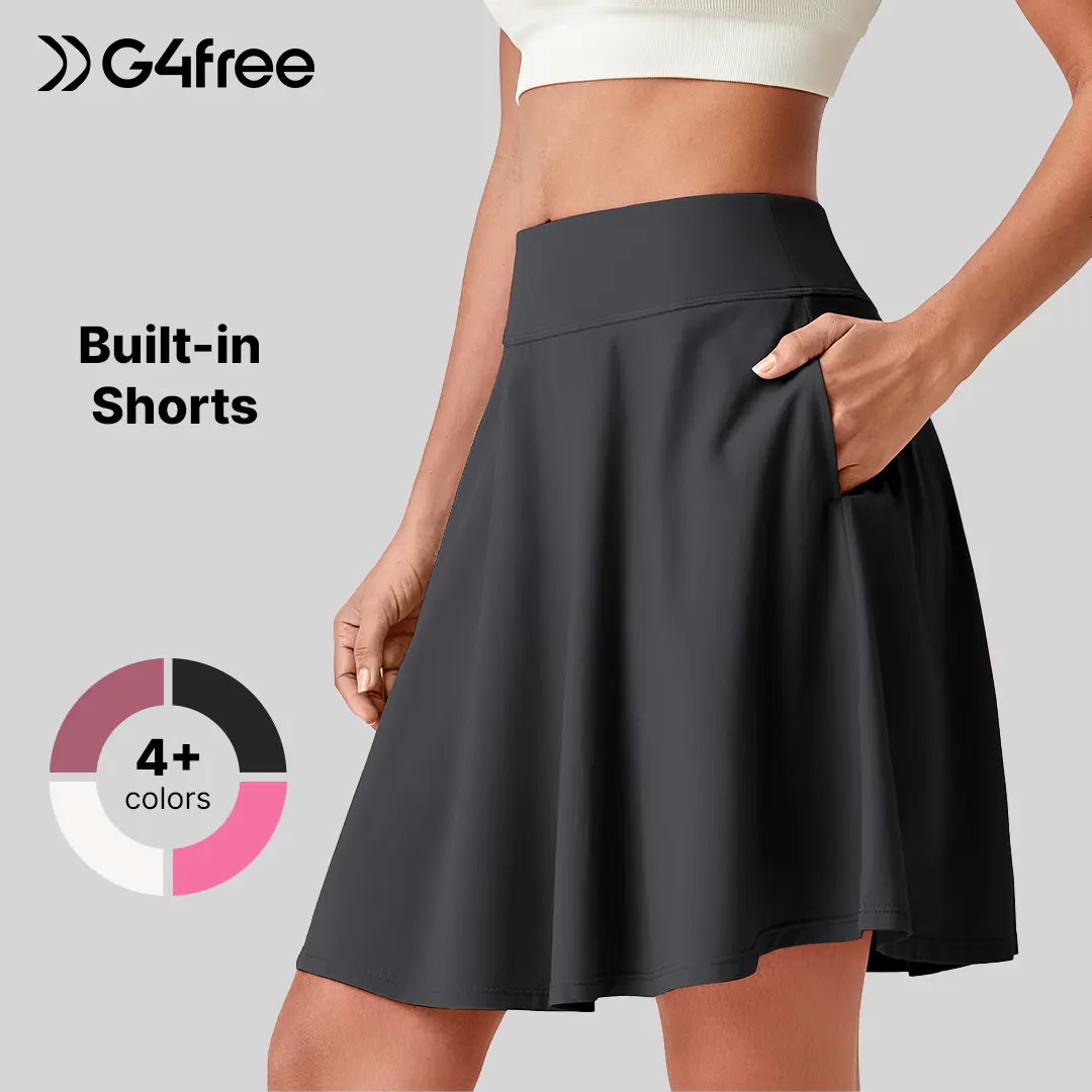 G4Free 20" Knee Length Tennis Skirts for Women High Waisted Golf Skorts Soft Athletic Built-in Shorts 3 Pockets