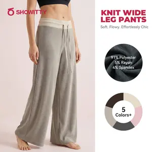 SHOWITTY Womens Knit Wide Leg Pants – High Waisted Lounge Pants for Casual & Travel Comfort