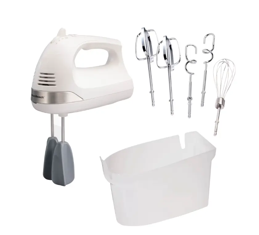 Hamilton Beach 6-Speed Electric Hand Mixer with Easy Clean Beaters, 7 Attachments & Case, Mixer for Kitchen, White