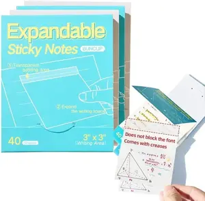 Expandable Sticky Notes, 3×3 inches, 40 Sheets per pad, White, 4 - Pack, self-Stick Note Pads, Suitable for Home, Office, and notebooks