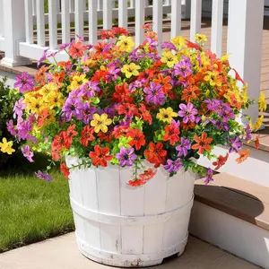 Artificial Flowers Plastic Faux Flowers for Outdoors 12 Bundles Realistic Faux Silk Flower with Eucalyptus Stem, Fake Plants UV Resistant No Fade for Outside Planter Porch Patio Yard Window Garden Spring Summer Decoration